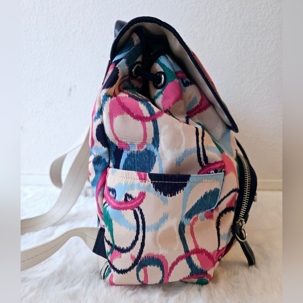 Coach Ikat Scribble Multicolor Signature Backpack Navy Trim - Picture 5 of 11